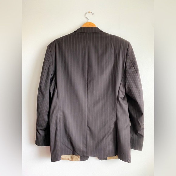 Calvin Klein Wool Pinstripe Brown Blazer Sport Coat Suit Jacket Three Button 42R - Picture 8 of 12